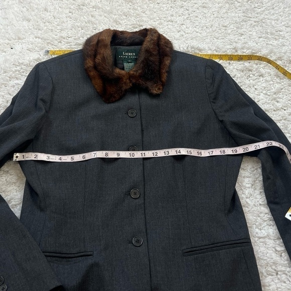 Lauren Ralph Lauren Vintage Wool Faux Fur Collar Blazer Jacket Gray Brown 12 - Picture 5 of 9